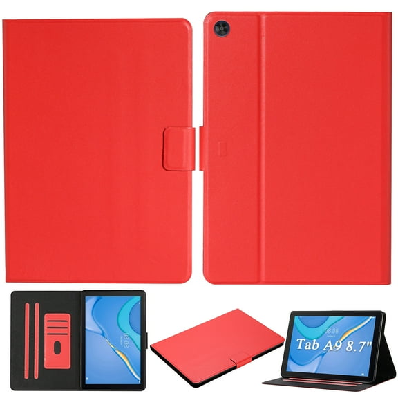 Decase Solid Color Tablet Case for Samsung Galaxy Tab A9 2023, Shockproof PU Leather Flip Stand Cover Card Slot Case for Tab A9 8.7-inch SM-X110,Red