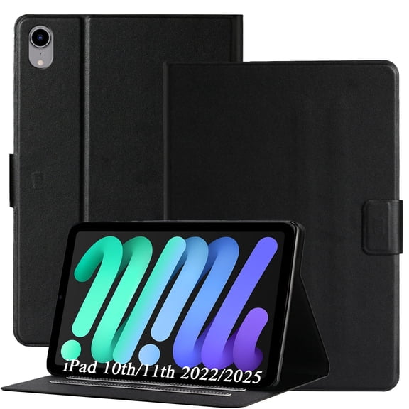Decase Solid Color Tablet Case for iPad (A16) 11th/10th Gen 11"/10.9" 2025/2022, Shockproof PU Leather Flip Stand Cover Card Slot Case for iPad 11th/10th Gen,Black