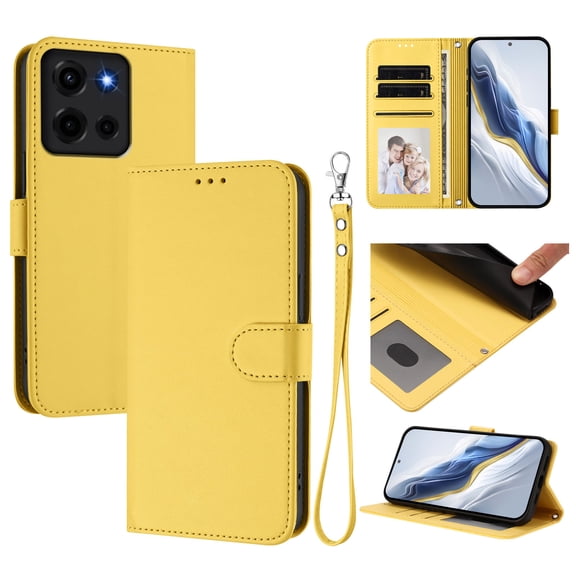 Decase Solid Wallet Case for Moto G 5G (2025),Rugged 3 Card Slots Kickstand Flip Folio Cover,Shockproof TPU+Leather Hybrid Magnetic Closure Protective Flip Cover for Moto G 5G (2025),Yellow