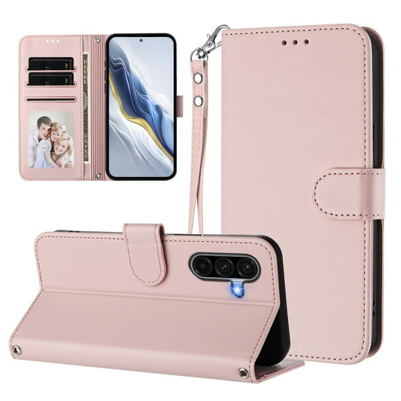 Decase Solid Wallet Case for Samsung Galaxy A36 5G,Rugged 3 Card Slots Kickstand Folio Cover,Shockproof TPU+Leather Hybrid Magnetic Closure Protective Flip Cover for Galaxy A36 5G,Pink