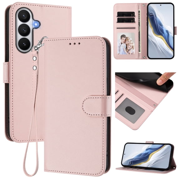 Decase Solid Wallet Case for Samsung Galaxy S26,Rugged 3 Card Slots Kickstand Folio Cover,Shockproof TPU+Leather Hybrid Magnetic Closure Protective Flip Cover,Pink