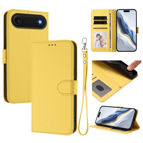 Decase Solid Wallet Case for iPhone Air,Rugged 3 Card Slots Kickstand Flip Folio Cover,Shockproof TPU+Leather Hybrid Magnetic Closure Protective Flip Cover for iPhone Air,Yellow