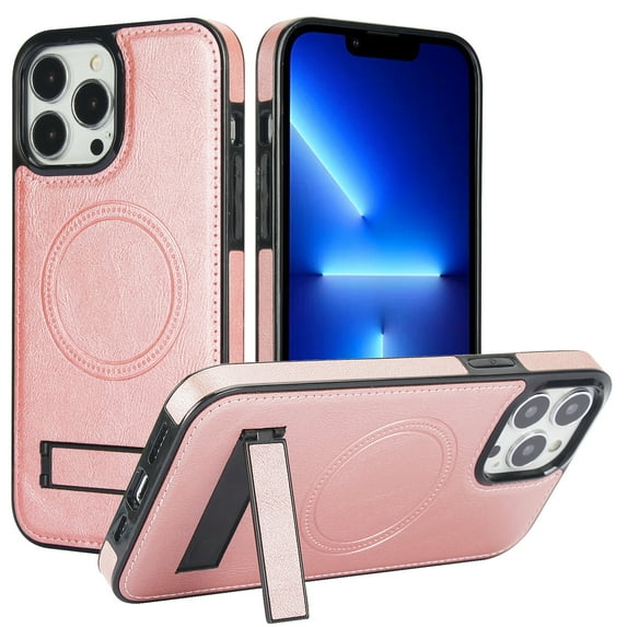 Decase Strong Magnetic Case for iPhone 12 Pro / 12 6.1",Compatible with Mag-Safe,Military-Grade Shockproof PU Leather Slim Phone Case Hidden Kickstand Cover for Apple 12 Pro / 12 6.1",rosegold