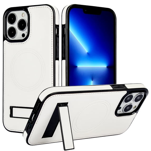 Decase Strong Magnetic Case for iPhone 13 Mini,Compatible with Mag-Safe,Military-Grade Shockproof PU Leather Slim Phone Case Hidden Kickstand Cover for Apple 13 Mini,white