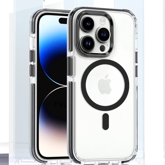 Decase Strong Magnetic Case for iPhone 16 Pro Max,Compatible with Mag-safe,Military-Grade Protection,Clear Slim Shockproof Protective Phone Cover for Women Men-Transparent,Black