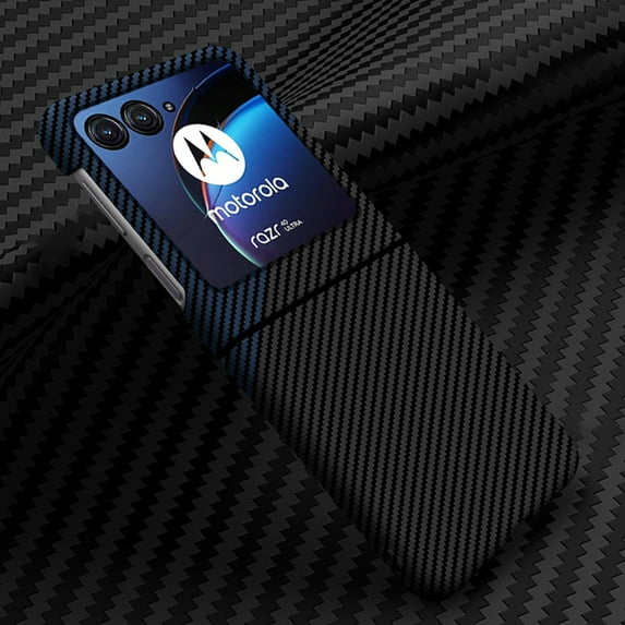 Decase Super Slim Case for Motorola Razr 50 Ultra, Carbon Fiber Protective Cover Skin, Soft Touch Sturdy Durable Carbon Case, Snap-on Back Cover,Black + Blue