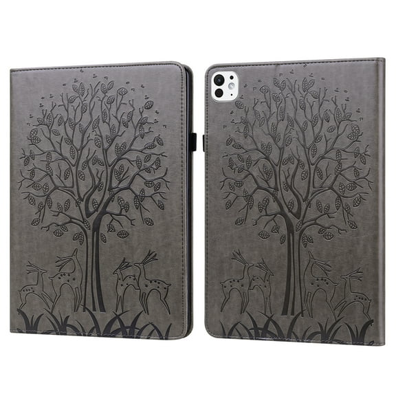 Decase Tablet Case Compatible with Apple iPad Pro 11-inch 2025/2024 (M5/M4), Embossed Premium PU Leather Soft Silicone Back Cover,Shockproof Folio Cover,Gray