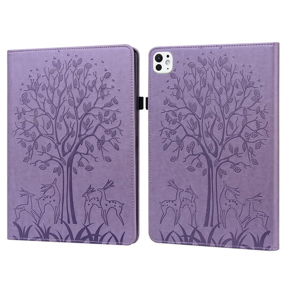 Decase Tablet Case Compatible with Apple iPad Pro 11-inch 2025/2024 (M5/M4), Embossed Premium PU Leather Soft Silicone Back Cover,Shockproof Folio Cover,Purple