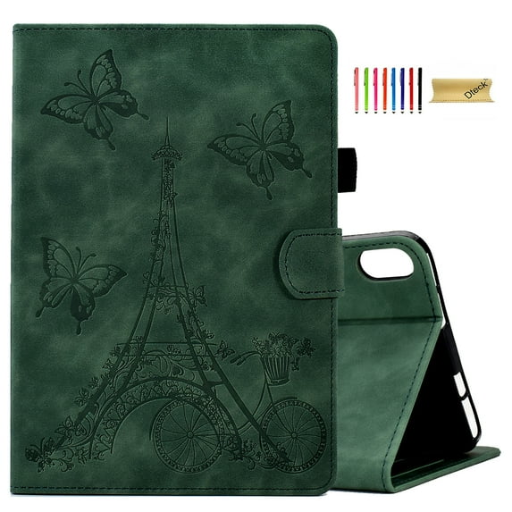 Decase Tablet Case for Samsung Galaxy Tab A7 Lite 8.7 inch 2021 Model (SM-T220/T225/T227),Butterfly Embossed Pattern Tri-Fold Stand Cover Slim PU Leather Shockproof Cover With Wallet Card Slots, Green