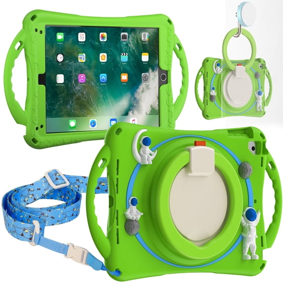 Decase Tablet Case for iPad Pro 10.5 Inch and iPad Air 3 10.5 Inch 2019, 3rd Generation,with 360 Rotating Hand Strap,& Stand, Drop-Proof Astronaut Kids Case for iPad 3rd 10.5" inch,Froggreen