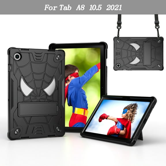 Decase Tablet Shell for Samsung Galaxy Tab A8 10.5 inch 2022 Tablet Model SM-X200/X205/X207,Kids Friendly Cover With Shoulder Strap / Hidden Stand Hybrid Shockproof Drop Proof Case ,Black