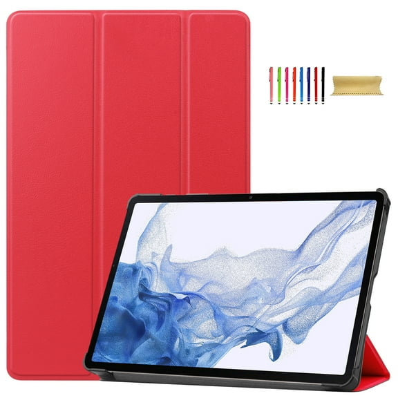 Decase Tablet Shell for Samsung Galaxy Tab S9 11 Inch 2023 Model (SM-X710/X716B/X718),Premium Luxury Shockproof Rugged PU Leather Folding Stand Cover with Pen Holder Pockets, Red