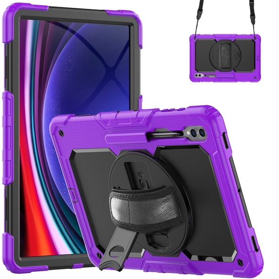 Decase Tablet Shell for Samsung Galaxy Tab S9 Ultra 2023/S8 Ultra 2022 14.6 Inch (Model SM-X910/X916/X918/X900/X906),With Shoulder Strap & Multi-Viewing Handle Stand Shockproof Cover,Purple
