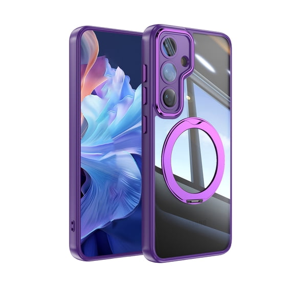 Decase Transparent Case for Samsung Galaxy S25,TPU+PC,Built-in Rotatable Ring Kickstand,Clear Back Design Heavy Duty Drop Protection Shockproof Phone Case for Samsung Galaxy S25,Darkpurple