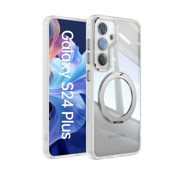 Decase Transparent Case for Samsung Galaxy S25,TPU+PC,Built-in Rotatable Ring Kickstand,Clear Back Design Heavy Duty Drop Protection Shockproof Phone Case for Samsung Galaxy S25,White