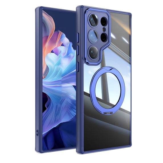 Decase Transparent Case for Samsung Galaxy S25 Ultra,TPU+PC,Built-in Rotatable Ring Kickstand,Clear Back Design Heavy Duty Drop Protection Shockproof Phone Case for Samsung Galaxy S25 Ultra,Blue