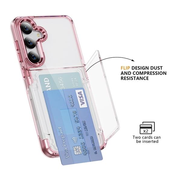 Decase Transparent Wallet Case for Samsung Galaxy S25,Wallet Case with Card Holder Kickstand Card Holder Clear Hard+PC Soft TPU Hybrid Shockproof Cover for Samsung Galaxy S25 Phone Case,Pink