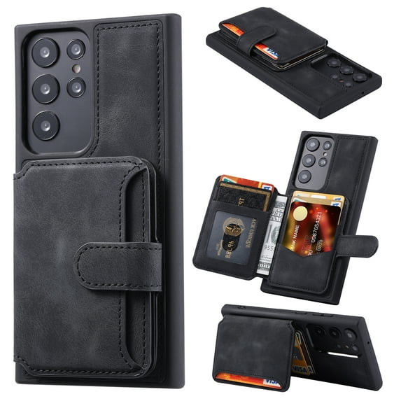 Decase Wallet Back Cover for Samsung Galaxy S22 Ultra 5G Leather Case with Card Holder Pocket Slim Phone Cases 6.8", Black