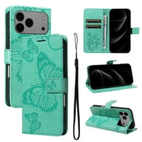 Decase Wallet Case Compatible with iPhone 17 Pro Max, Embossed Butterfly PU Leather Case Flip Protective Phone Cover with Card Slots and Kickstand,Green