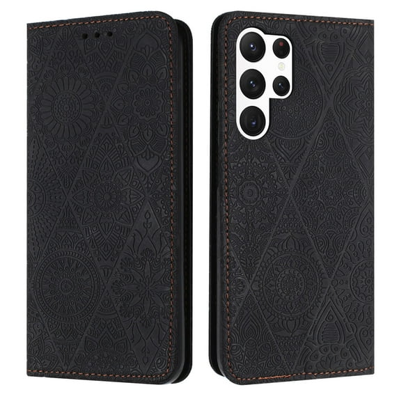 Decase Wallet Case for Galaxy S23 FE Case,Premium Embossed Sunflower Magnetic Closure Folio Flip Case with Card Slots Stand & Wristband Strap Compatible for Samsung Galaxy S23 FE,Black
