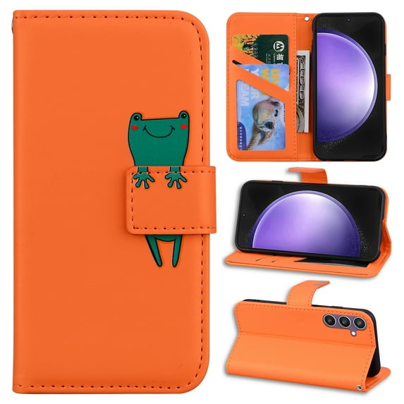 Decase Wallet Case for Galaxy S23 FE,Cute Cartoon Animal Folio Flip Cover with Card Cash Slots Stand Shockproof Scratch-resistant PU Leather Shell for Samsung Galaxy S23 FE,Orange