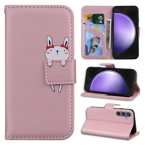 Decase Wallet Case for Galaxy S23 FE,Cute Cartoon Animal Folio Flip Cover with Card Cash Slots Stand Shockproof Scratch-resistant PU Leather Shell for Samsung Galaxy S23 FE,Rosegold