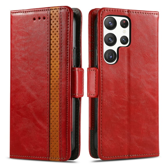 Decase Wallet Case for Galaxy S23 FE with RFID Blocking Credit Card Holder,Retro Flip Book Magnetic Closure PU Leather Protective Cover Case Women Men for Samsung Galaxy S23 FE,Red