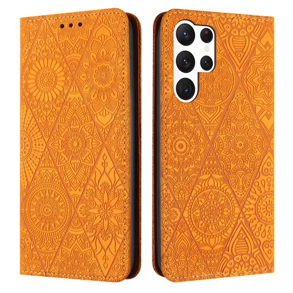 Decase Wallet Case for Galaxy S23 Ultra Case,Premium Embossed Sunflower Magnetic Closure Folio Flip Case with Card Slots Stand & Wristband Strap Compatible for Samsung Galaxy S23 Ultra,Yellow