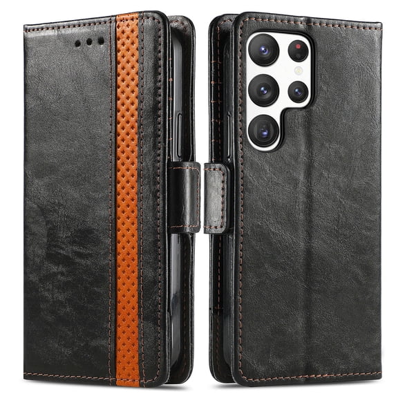 Decase Wallet Case for Galaxy S24 with RFID Blocking Credit Card Holder,Retro Flip Book Magnetic Closure PU Leather Protective Cover Case Women Men for Samsung Galaxy S24,Black