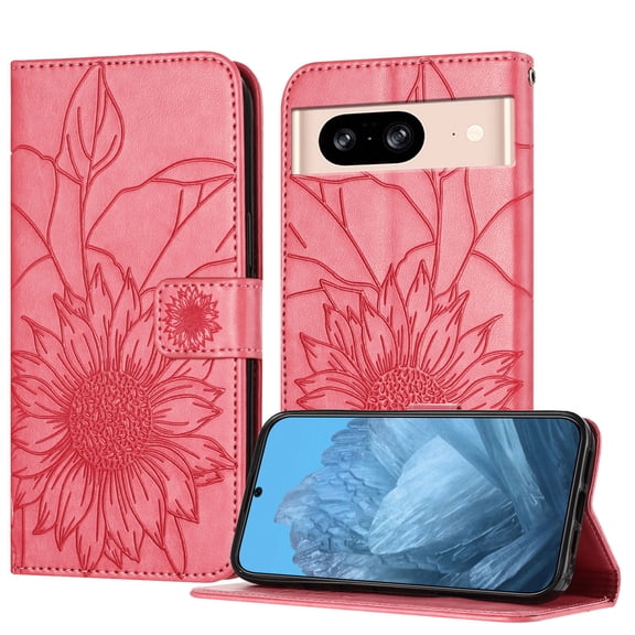 Decase Wallet Case for Google Pixel 8 Case with Card Holder,Sunflower Pattern Leather Phone Case with Kickstand Magnetic Closure Shockproof Cover Fits for Google Pixel 8,Rose