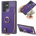 thumbnail image 1 of Decase Wallet Case for Samsung Galaxy A05,Shockproof Rugged Phone Cover With 360° Rotatable Ring Kickstand & Back Zipper Card Pocket Cloth Fabric Hybrid PU Leather,for Women Men,Purple, 1 of 10