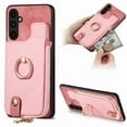 thumbnail image 1 of Decase Wallet Case for Samsung Galaxy A14 5G,Shockproof Rugged Phone Cover With 360° Rotatable Ring Kickstand & Back Zipper Card Pocket Cloth Fabric Hybrid PU Leather,for Women Men - Pink, 1 of 7