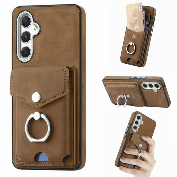 Decase Wallet Case for Samsung Galaxy A23 4G, Luxury Shockproof Magnetic PU Leather Credit Card Slot with Built-in 360° Rotation Ring Holder Stand Protective Case, brown