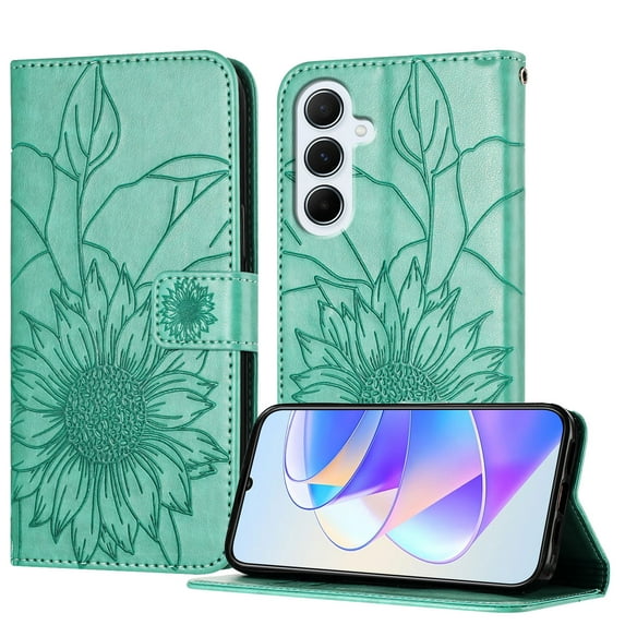 Decase Wallet Case for Samsung Galaxy A26 5G Case with Card Holder,Sunflower Pattern Leather Phone Case with Kickstand Magnetic Closure Shockproof Cover Fits for Samsung Galaxy A26 5G,Green