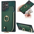 thumbnail image 1 of Decase Wallet Case for Samsung Galaxy A35,Shockproof Rugged Phone Cover With 360° Rotatable Ring Kickstand & Back Zipper Card Pocket Cloth Fabric Hybrid PU Leather,for Women Men,Green, 1 of 10