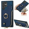 thumbnail image 1 of Decase Wallet Case for Samsung Galaxy A35,Shockproof Rugged Phone Cover With 360° Rotatable Ring Kickstand & Back Zipper Card Pocket Cloth Fabric Hybrid PU Leather,for Women Men,Blue, 1 of 10