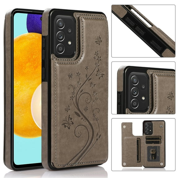Decase Wallet Case for Samsung Galaxy A53 5G Case with Card Holder, Women Girls Flower Magnetic Back Flip Leather Case for Galaxy A53 5G 2022 6.5 inch, Gray