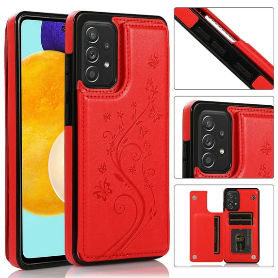 Decase Wallet Case for Samsung Galaxy A53 5G Case with Card Holder, Women Girls Flower Magnetic Back Flip Leather Case for Galaxy A53 5G 2022 6.5 inch, Red