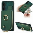 thumbnail image 1 of Decase Wallet Case for Samsung Galaxy A54 5G,Shockproof Rugged Phone Cover With 360° Rotatable Ring Kickstand & Back Zipper Card Pocket Cloth Fabric Hybrid PU Leather,for Women Men - Green, 1 of 7