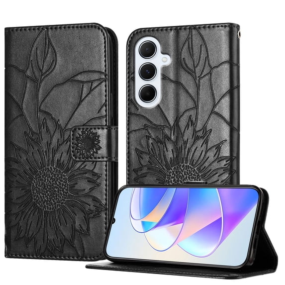 Decase Wallet Case for Samsung Galaxy A56 5G Case with Card Holder,Sunflower Pattern Leather Phone Case with Kickstand Magnetic Closure Shockproof Cover Fits for Samsung Galaxy A56 5G,Black