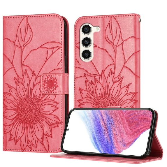 Decase Wallet Case for Samsung Galaxy S23 Case with Card Holder,Sunflower Pattern Leather Phone Case with Kickstand Magnetic Closure Shockproof Cover Fits for Samsung Galaxy S23,Rose