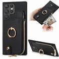 thumbnail image 1 of Decase Wallet Case for Samsung Galaxy S23 FE,Shockproof Rugged Phone Cover With 360° Rotatable Ring Kickstand & Back Zipper Card Pocket Cloth Fabric Hybrid PU Leather,for Women Men,Black, 1 of 10