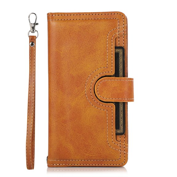 Decase Wallet Case for Samsung Galaxy S24 Plus 2024 New,Premium Flip Folio PU Leather Magnetic Clasp Card Slots Holder Slim Fit Phone Shell with Hand Strap for Galaxy S24 Plus,Orange