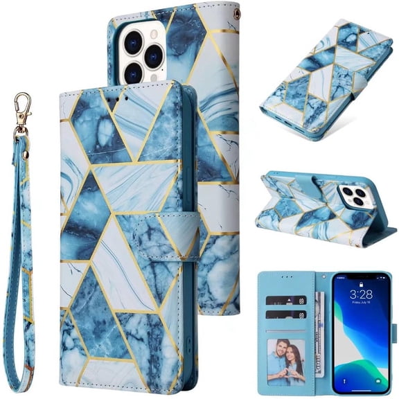 Decase Wallet Case for Samsung Galaxy S24 Plus,Marble Design PU Leather Magnetic Closure Cash Credit Card Slots Stand Flip Phone Cover with Wristband,for Galaxy S24 Plus - Blue