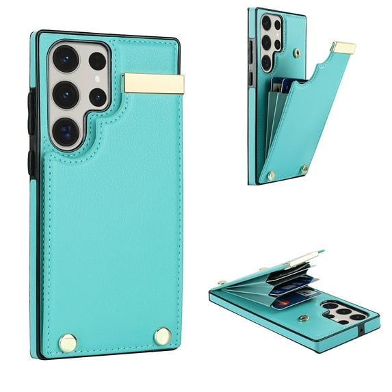 Decase Wallet Case for Samsung Galaxy S24 Ultra,Luxury PU Leather Anti-Scratch Shockproof Cover Magnetic Clasp Ultra Slim Women Men Case Purse Credit Card Holder Slots,for Galaxy S24 Ultra - Mint