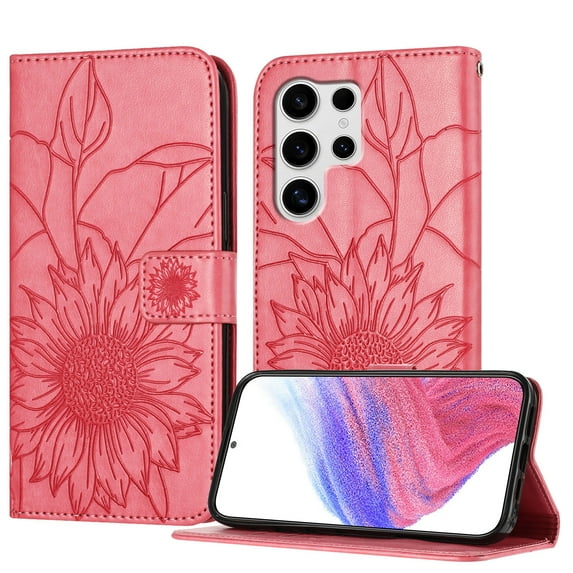 Decase Wallet Case for Samsung Galaxy S25 Ultra Case with Card Holder,Sunflower Pattern Leather Phone Case with Kickstand Magnetic Closure Shockproof Cover Fits for Samsung Galaxy S25 Ultra,Rose