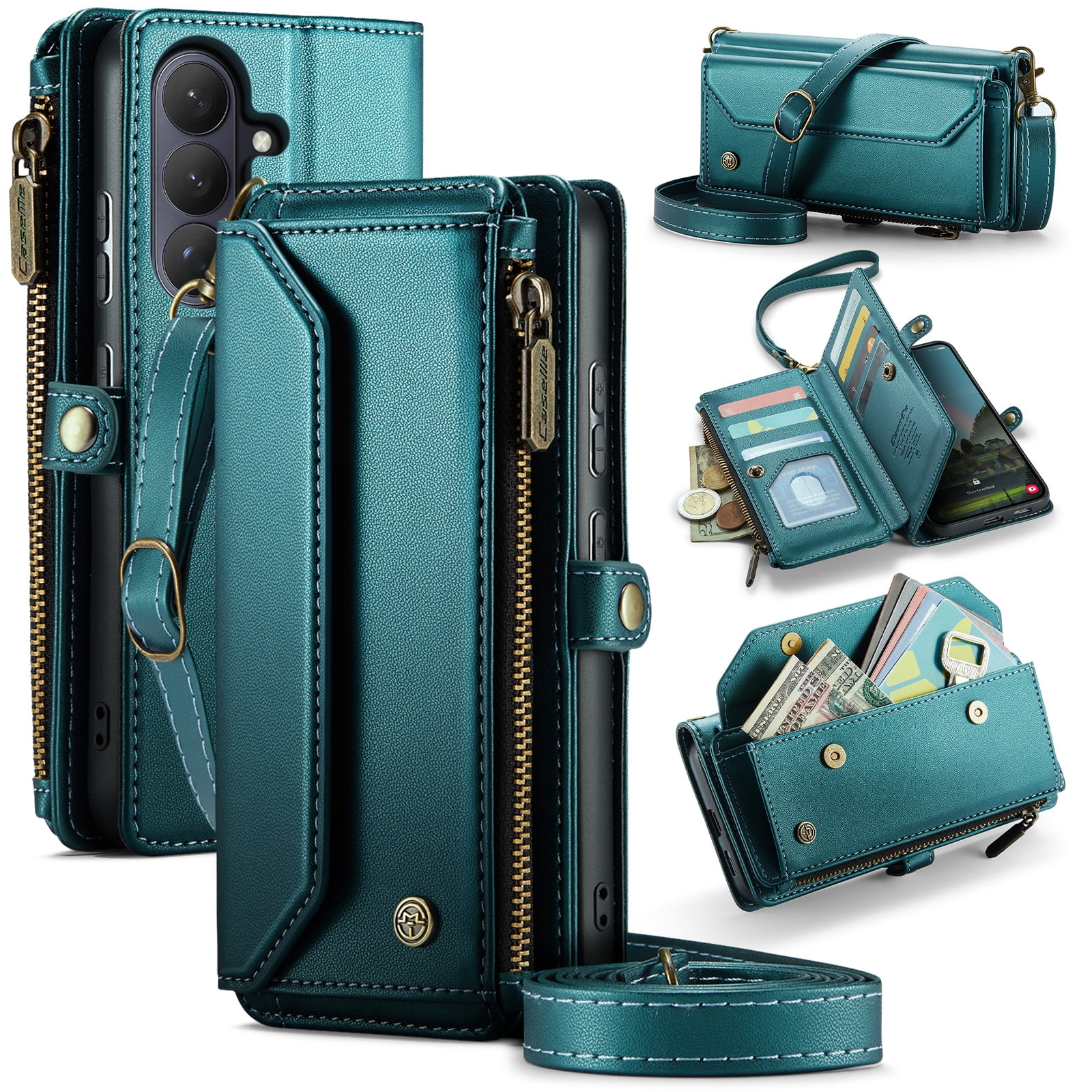 Decase Wallet Case for Samsung Galaxy S26,Flip RFID Blocking Shockproof TPU Cover with 10 Card Slots,Cash Slot,Zipper Coin Pocket,Crossbody PU Leather Phone Cover,Green