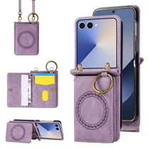 Decase Wallet Case for Samsung Galaxy Z Flip 7, Crossbody Leather Phone Case with Kickstand and Card Slots, Magnetic Closure, Car Mount Compatible,Purple
