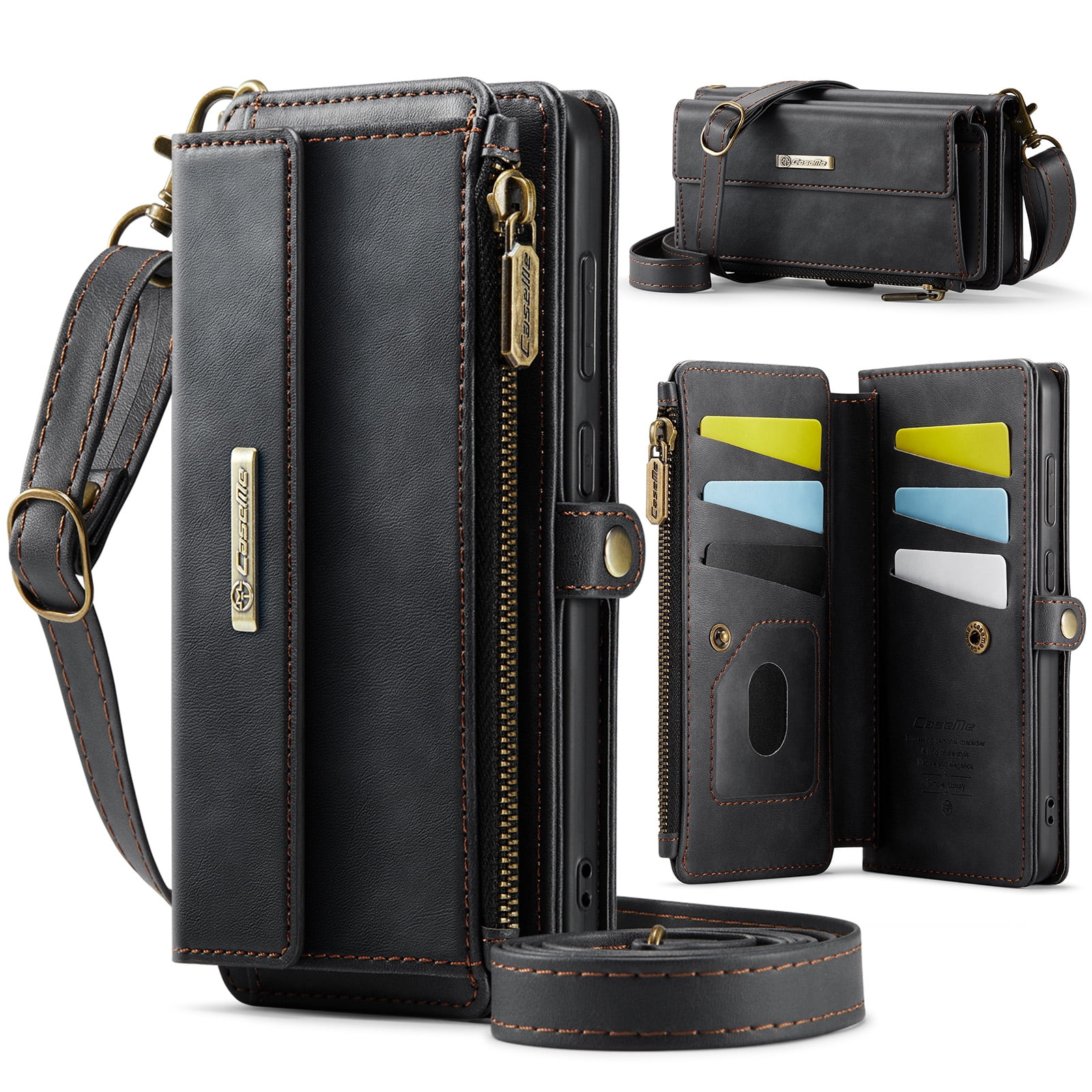 Decase Wallet Case for Samsung Galaxy S24 FE,Magnetic Flip Zipper Pocket PU Leather Phone Cover,Crossbody Flip Cover with RFID Card Slots,Black