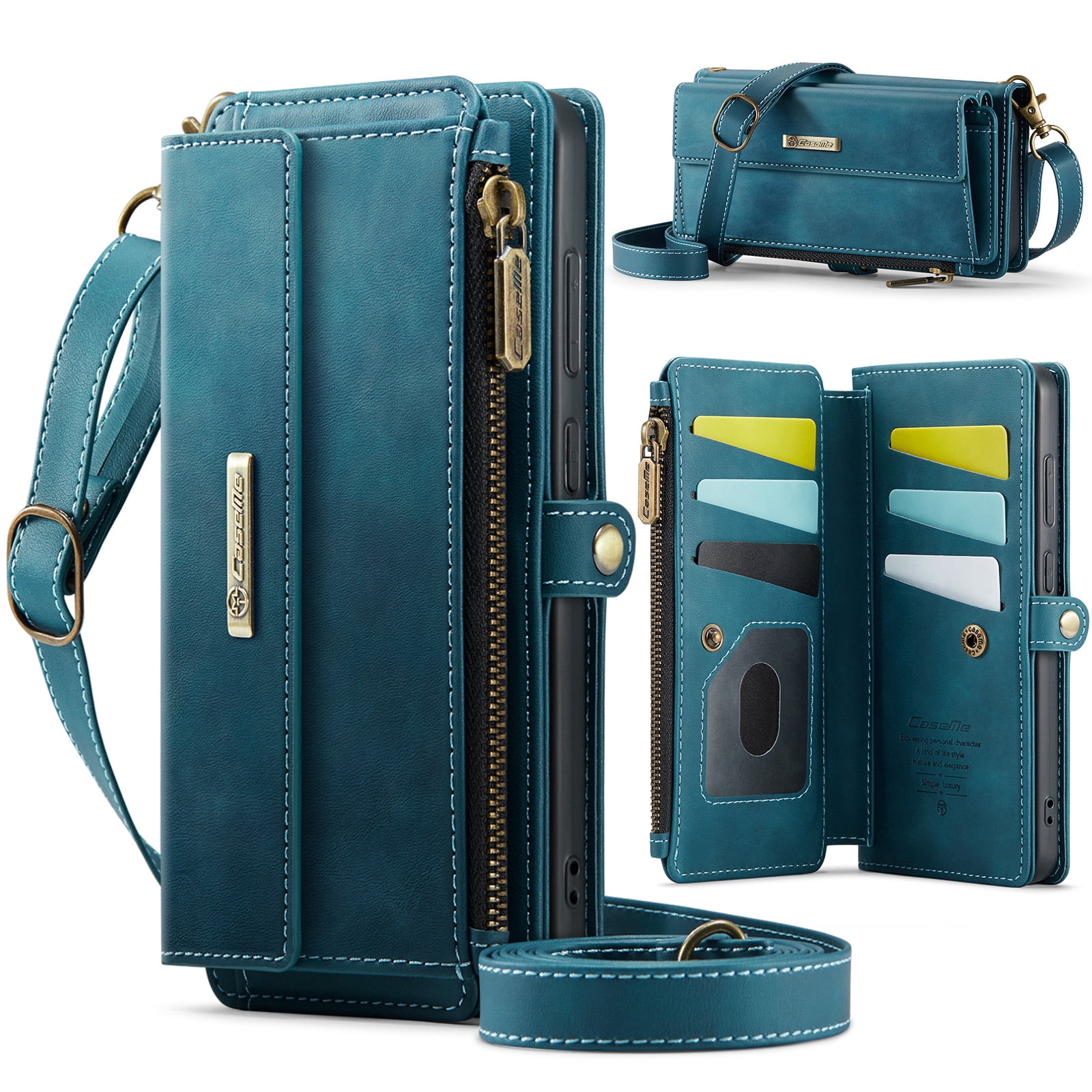 Decase Wallet Case for Samsung Galaxy S24 FE,Magnetic Flip Zipper Pocket PU Leather Phone Cover,Crossbody Flip Cover with RFID Card Slots,Green